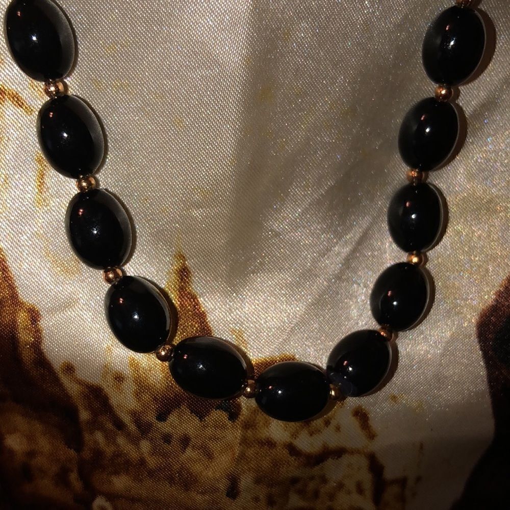 Black Gold Tone Beaded Necklace - Picture 3 of 6